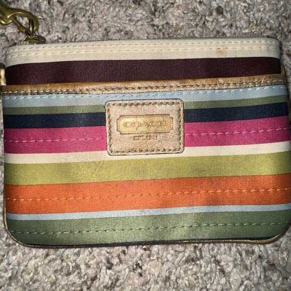 Vintage Y2K Coach Legacy Stripe Wristlet Multi Color Satin Lining 2000’s Wallet - Picture 5 of 9